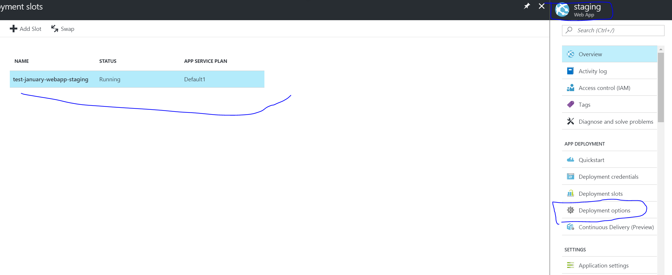 SelectDeploymentoptionsOnStagingSlot